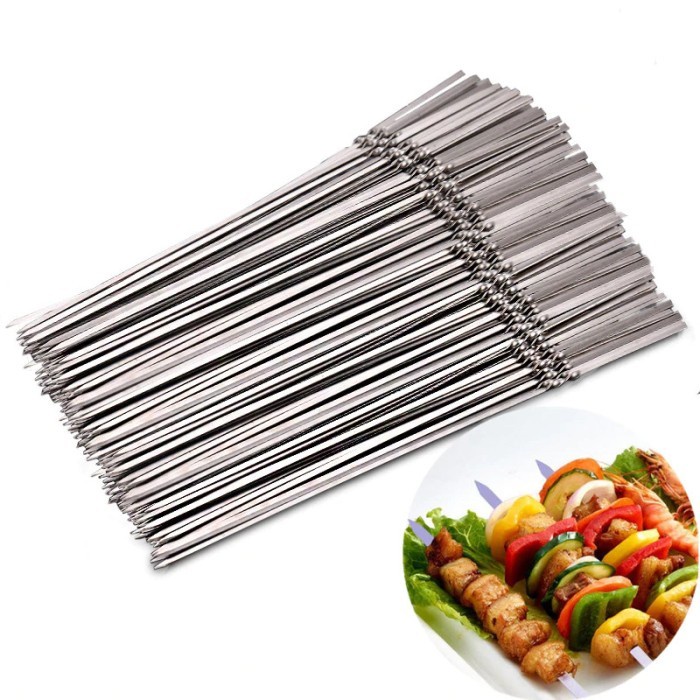 Tusuk Sate Alat BBQ Needle Reusable Stainless Steel Round 33cm 100 PCS