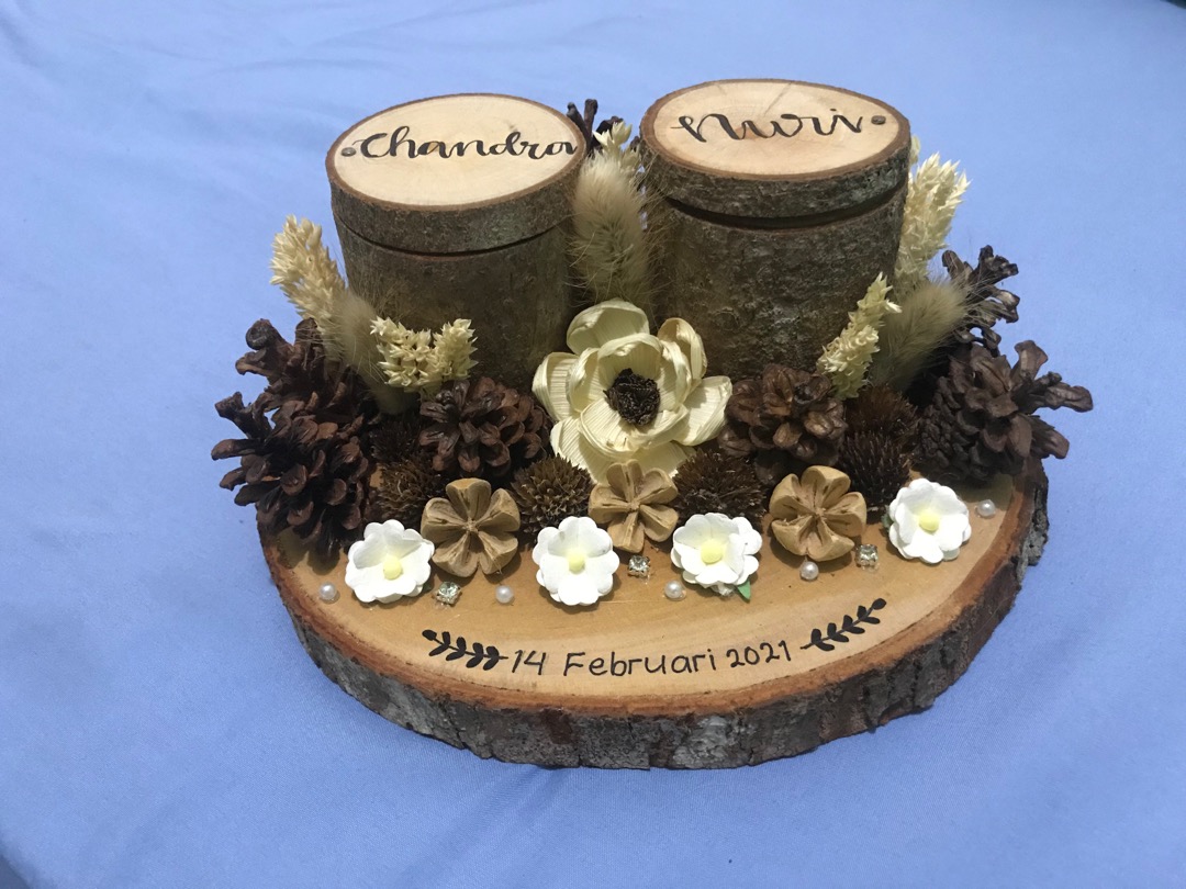 Tempat Perhiasan Mahar Wooden Ringbear Twin Alas Log , Ada 4 Seri Silakan Pilih