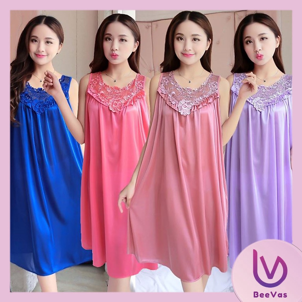 BV.ID BT005 Baju Daster Satin Silk Pakaian Tidur Wanita Dress Renda Brukat Import