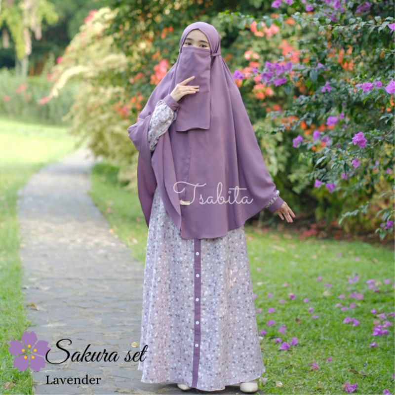 Sakura Set by mumtaz hijab gamis motif shakilla kekinian jilbab non pad tali cadar