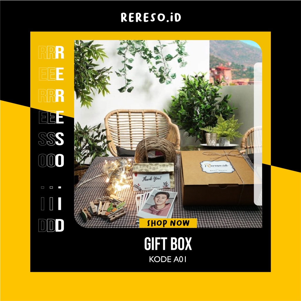

[GIFT BOX] Kode A01 isi (50 Polaroid, Lampu Tumblr, Jepit polaroid, Tali rami)