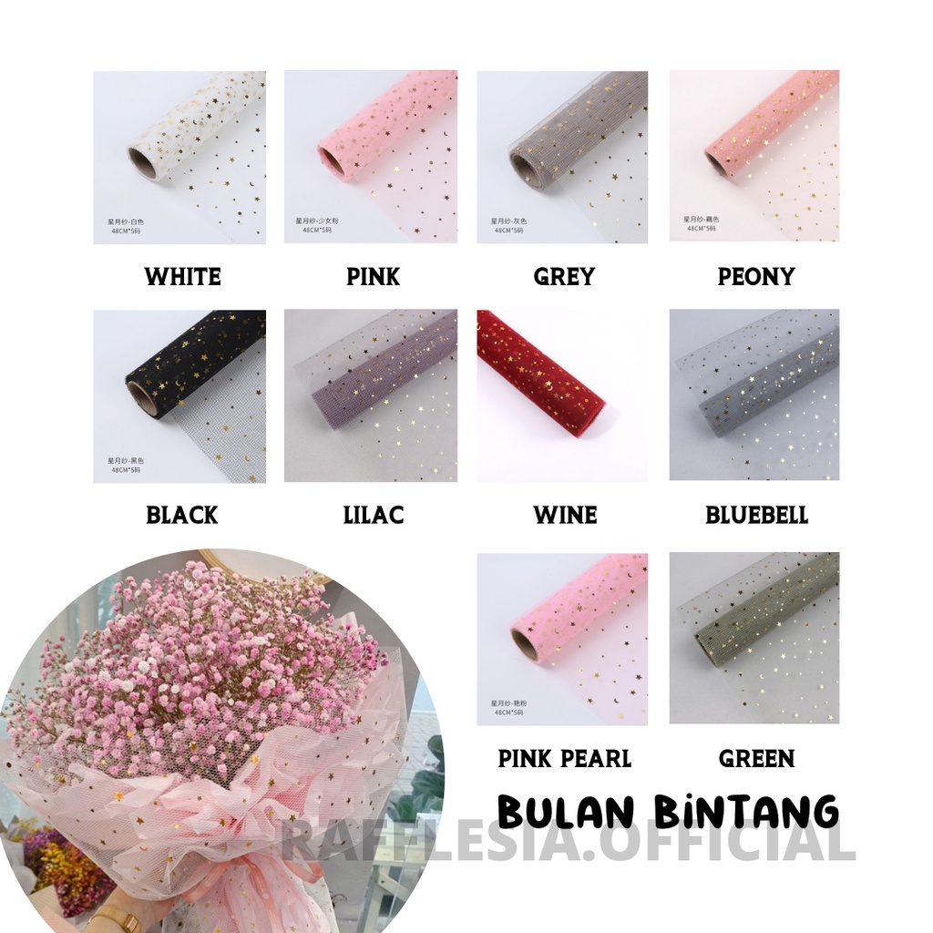 

Flower Wrapping Paper Motif Bulan Bintang / Mesh Roll / Kertas Buket Bunga Florist Motif Space
