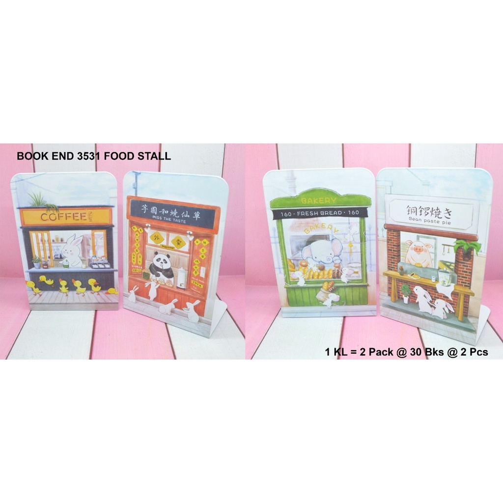 

penahan buku atau stand book dari besi motif food stall