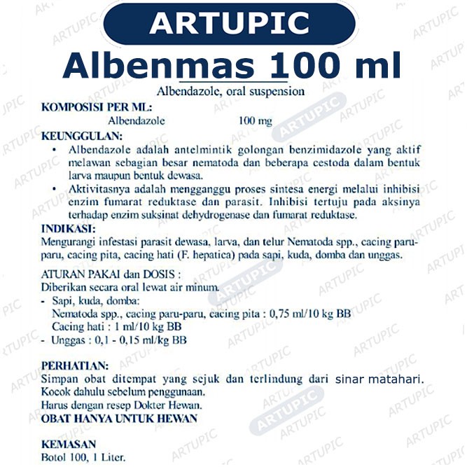 ALBENMAS 100 ml Obat Cacing HEWAN Larva Telur Cacing Cacing Pita Hati Albendazole Ayam Sapi Domba