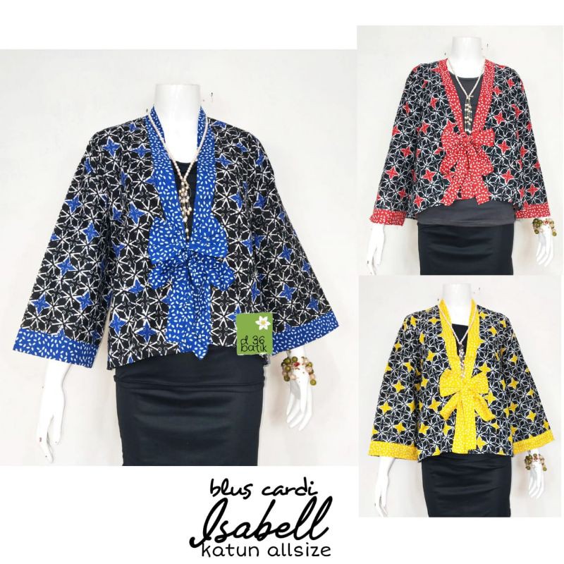 Blus cardi katun halus Isabell tali Baju Batik Wanita remaja ABG Atasan lengan panjang lebar kimono Kasual kerja lapisan luar Modern Katun