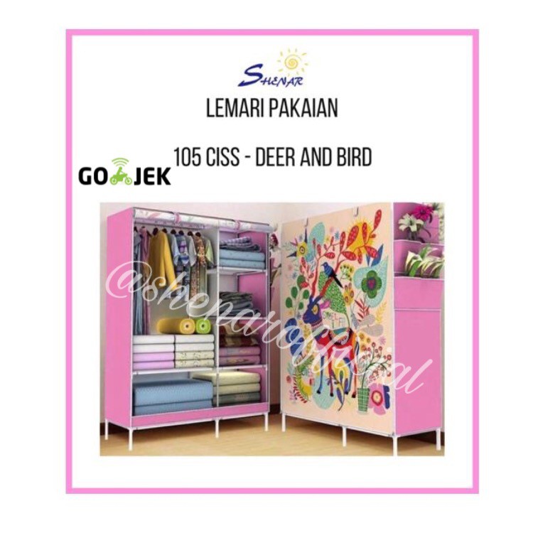 SHENAR , LEMARI BAJU PORTABLE RAK BAJU KAIN BONGKAR PASANG PENYIMPAN BAJU 2 SISI  LEMARI PORTABLE BUKA SAMPING SEPERTI TIRAI PADA JENDELA - LEMARI 105 CISS