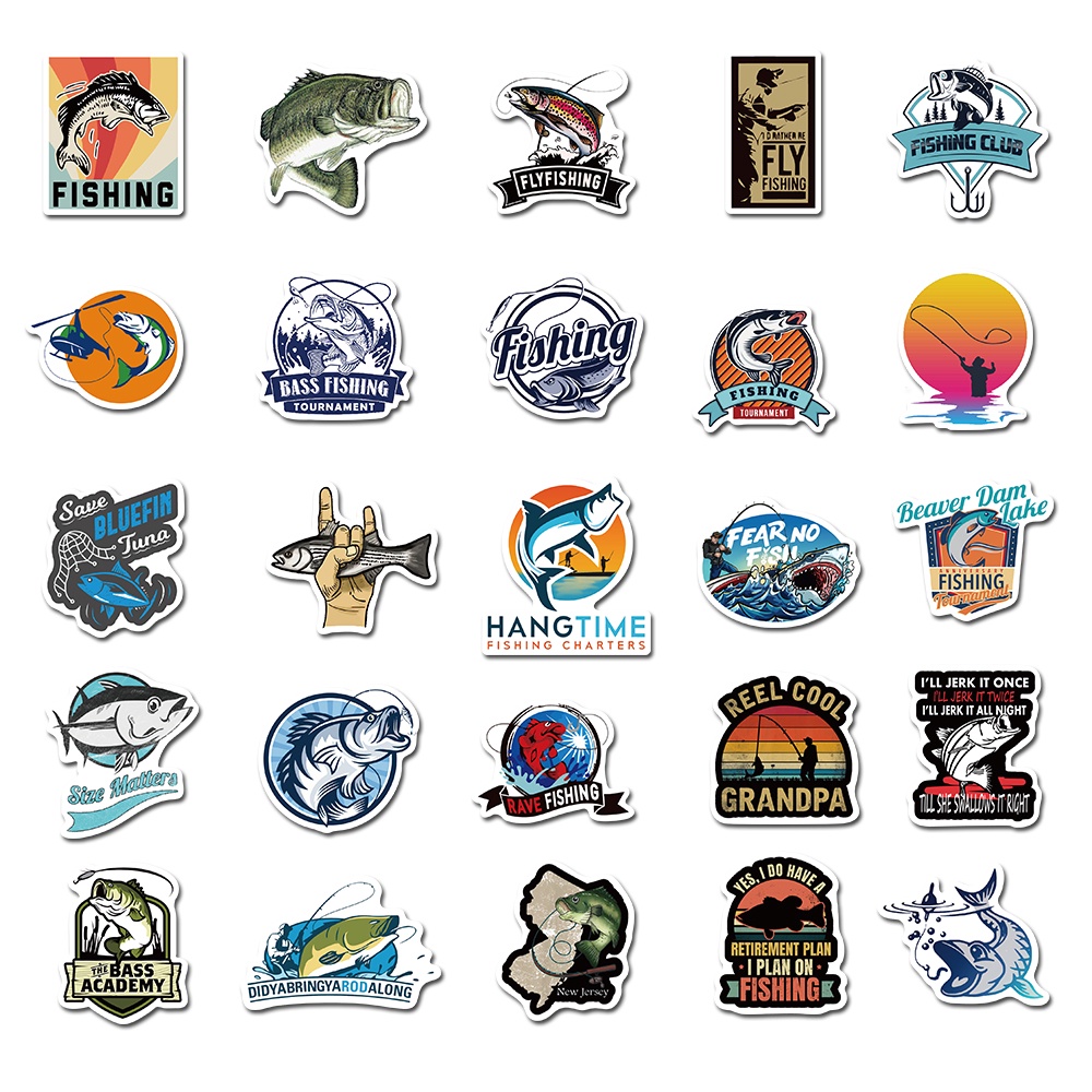 50Pcs/Set Outdoor Fishing Logo Stickers For Luggage Laptop Notebook Car Motorcycle Suicase For Kids Toy Phone