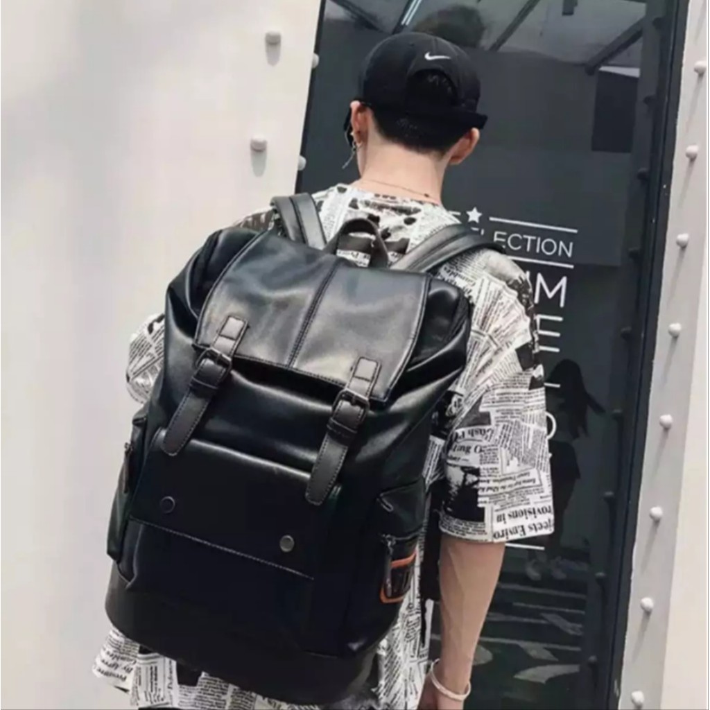 Tas Ransel mudik lebaran kantong gendong kulit backpak kulit pria termurah tas pungung pria bisa cod