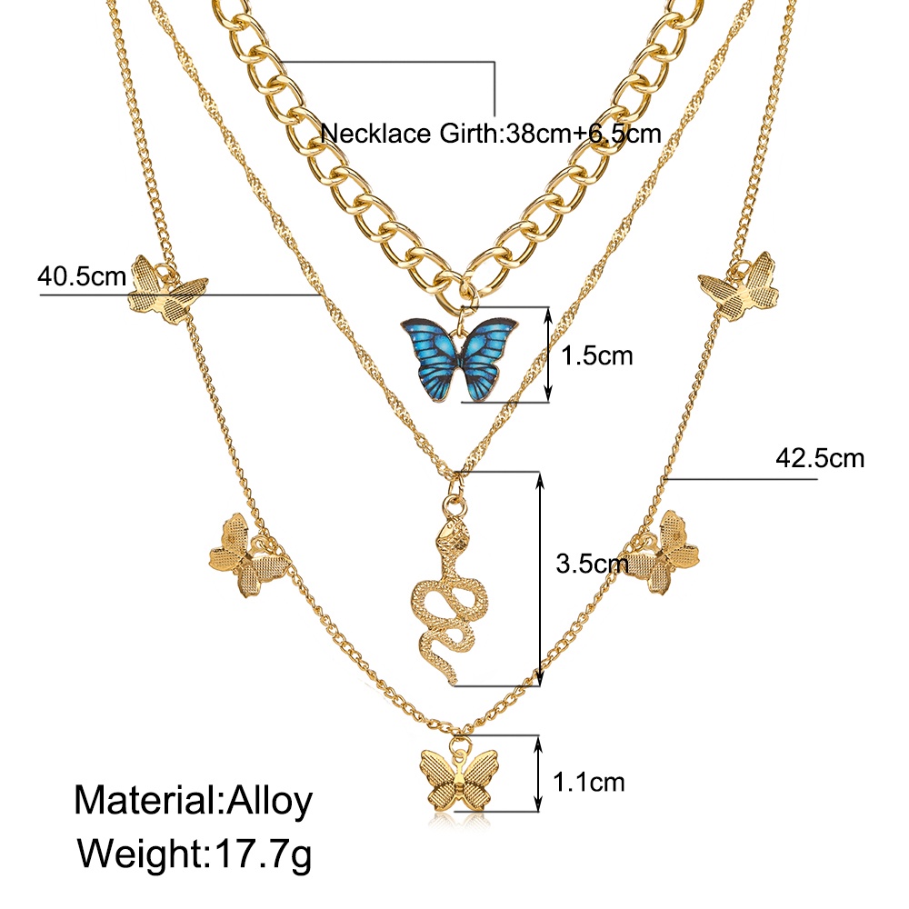 Multilayer Butterfly Gold Necklace Snake Chain Pendent Fashion Jewelry Women Accessories