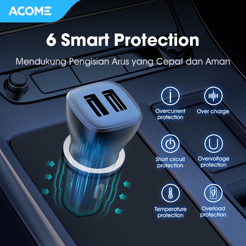 Acome Car Charger 2 Port Fast Charging 2.4A LED Display Garansi Resmi 1 tahun - ACC05