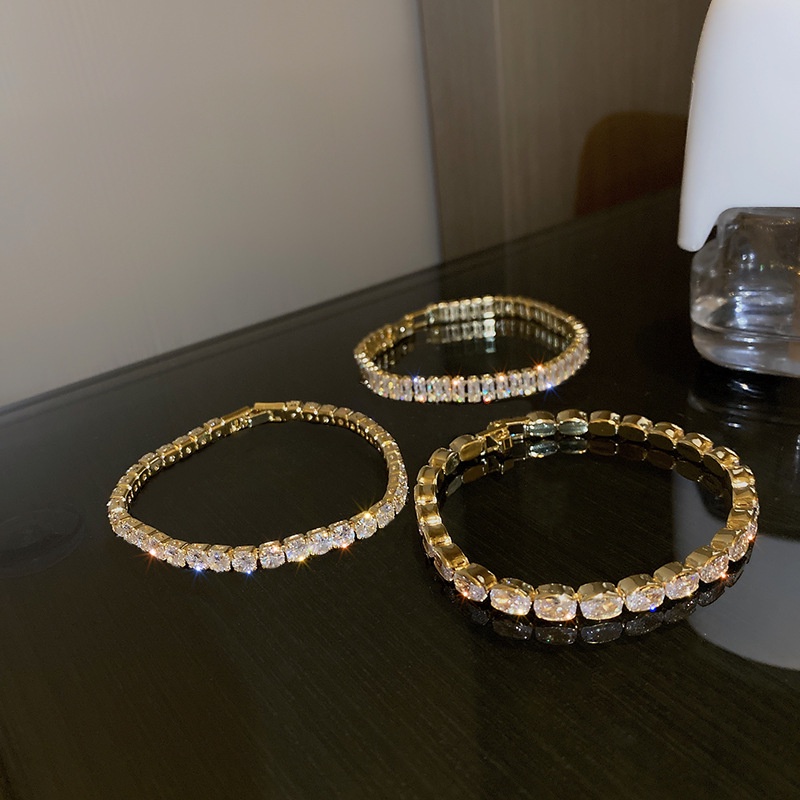Perhiasan Gelang S925 silver Bentuk Geometris Aksen Berlian zircon adjustable Gaya Korea Untuk Wanita