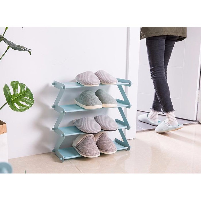 PROMO !! RAK SEPATU ZIG ZAG MINIMALIS / RAK SEPATU ZIG ZAG 4 SUSUN Shoe Rack Sandal Holder Rak Buku Serbaguna Storage Rak Kamar Mandi - 4604