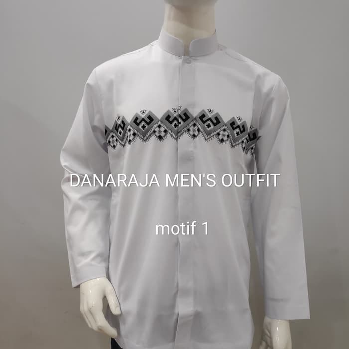 Baju koko muslim bordir lengan panjang WHITE KUALITAS BUTIK