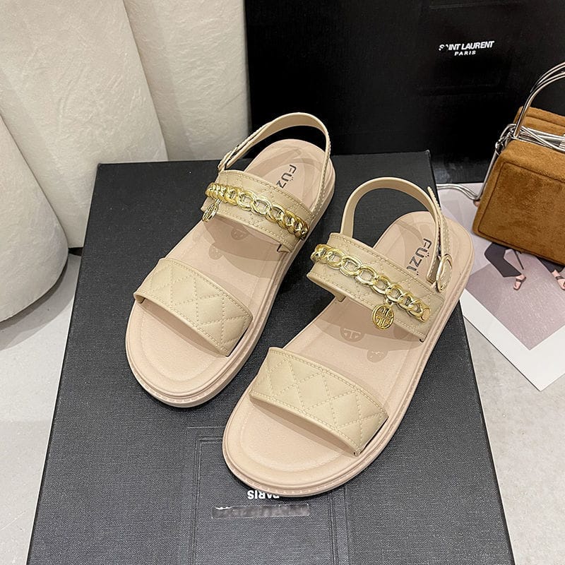 IDEALIFESHOES SANDAL SEPATU TALI PVC GOLD WANITA IMPORT SANDAL KOREA CEWEK KEKINIAN NAYEON