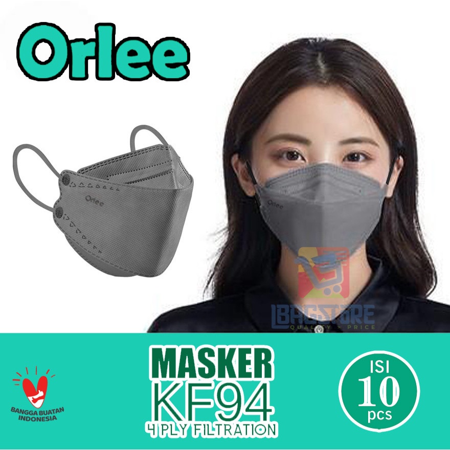 Masker KF94 KF 94 Orlee earloop Abu Abu Grey Embos isi 10