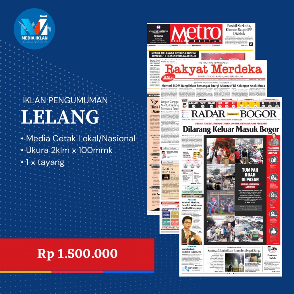 IKLAN KORAN PENGUMUMAN LELANG RUMAH TANAH RUKO DLL