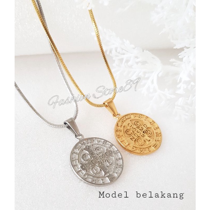 Kalung Rohani Santo Benediktus Titanium Silver Gold Impor Antikarat Kalung Rohani titanium Bestquality impor