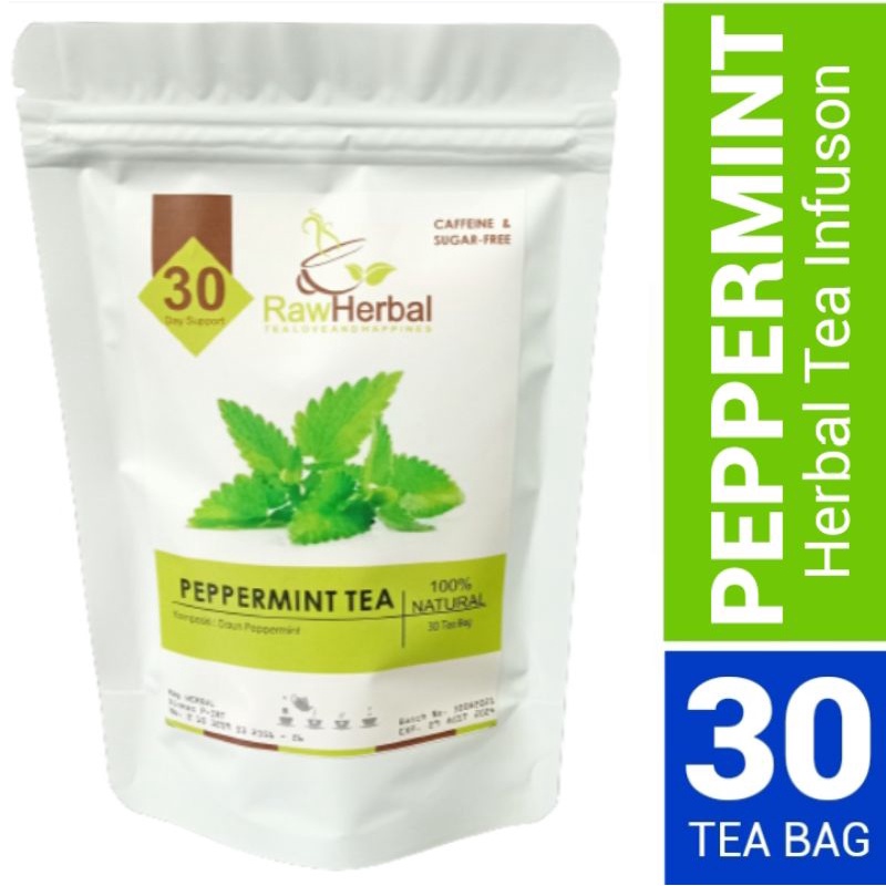 RAW TISANE Peppermint Tea : Teh Celup Daun Mint Isi 30 Tea Bag