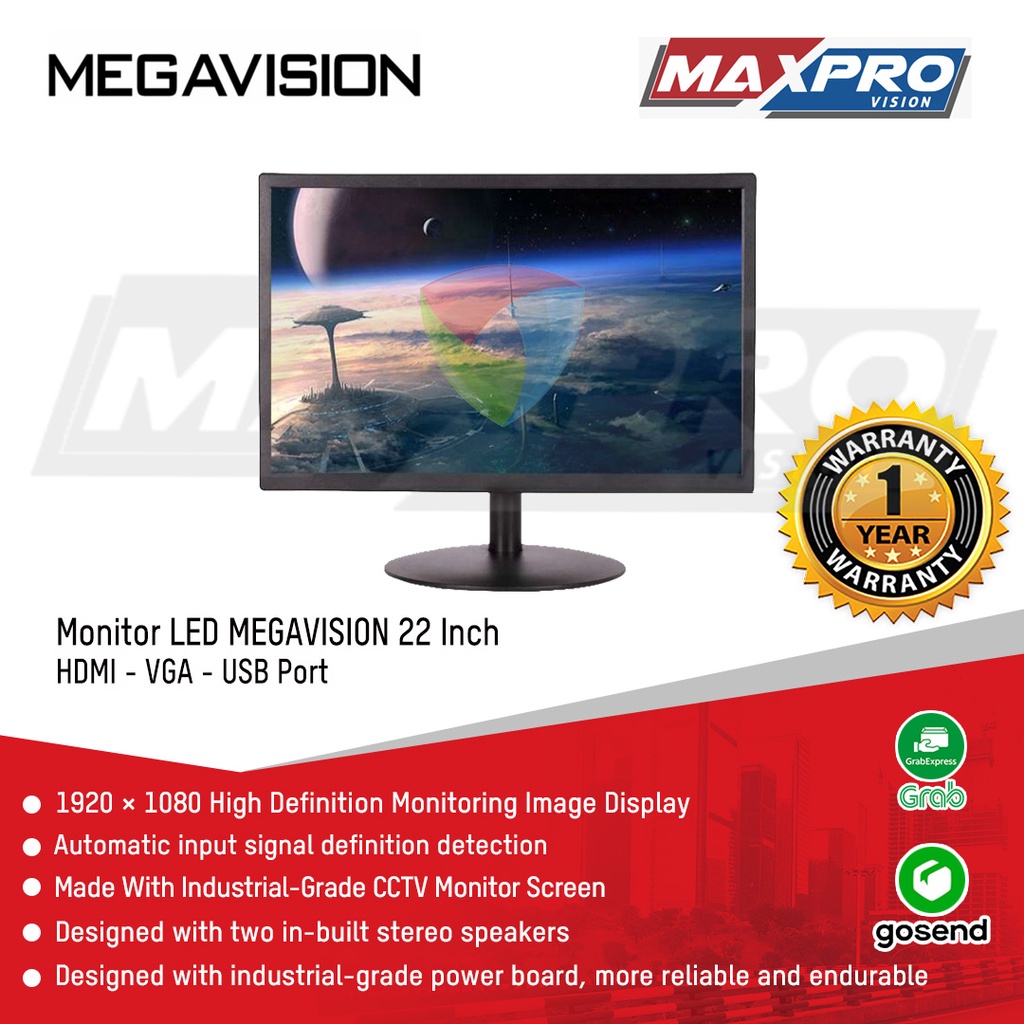 MONITOR LED MEGAVISION 22 INCH - HDMI VGA SPEAKER