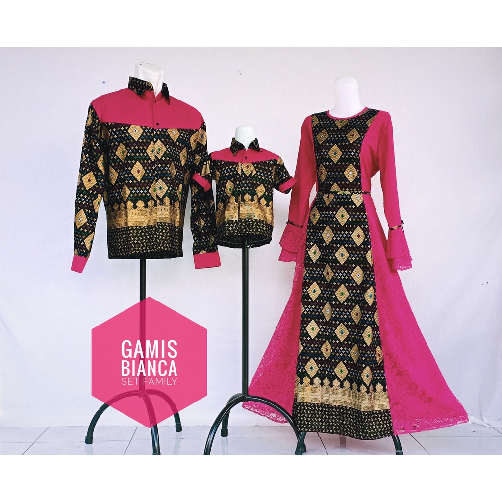 Gamis Bianca/Busana Couple Keluarga Brukat Kombi Batik Kekinian/Seragam Sarimbit Model Terbaru Warna