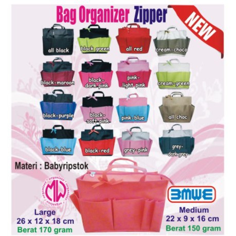 MW72 Tas dalam tas dual bag in bag organizer Large zipper storage bag in a bag purse organizer