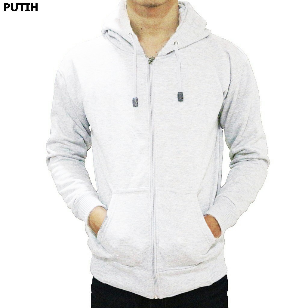 JAKET HOODIE ZIPPER POLOS UNISEX PRIA & WANITA-Putih