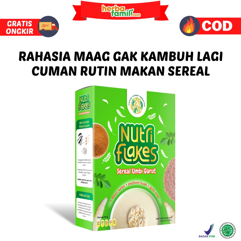 Nutriflakes Original - Minuman Sehat Umbi Garut Solusi Gangguan Pencernaan Atur Kadar Kolesterol Kolestrol Terapi Asam Lambung Maag Magh Isi 280gram