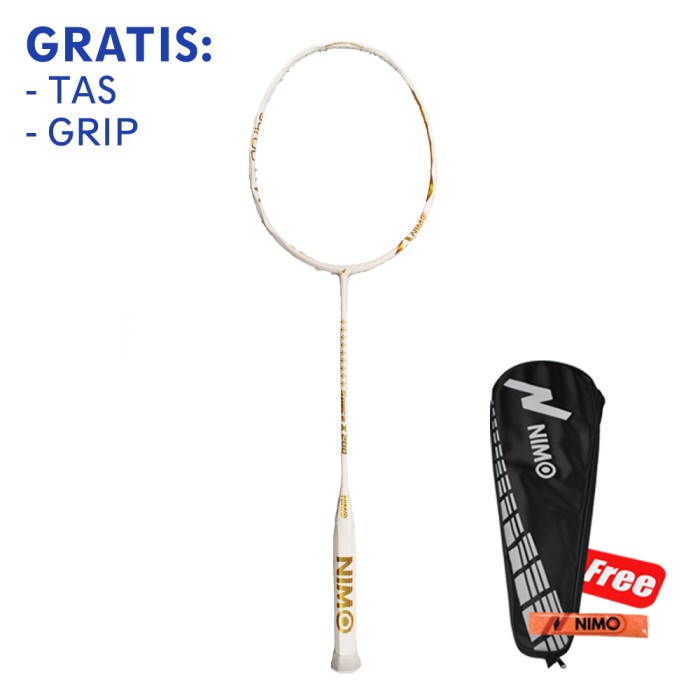 NIMO Raket Badminton SPACE-X 200 White Gold + GRATIS Tas dan Grip