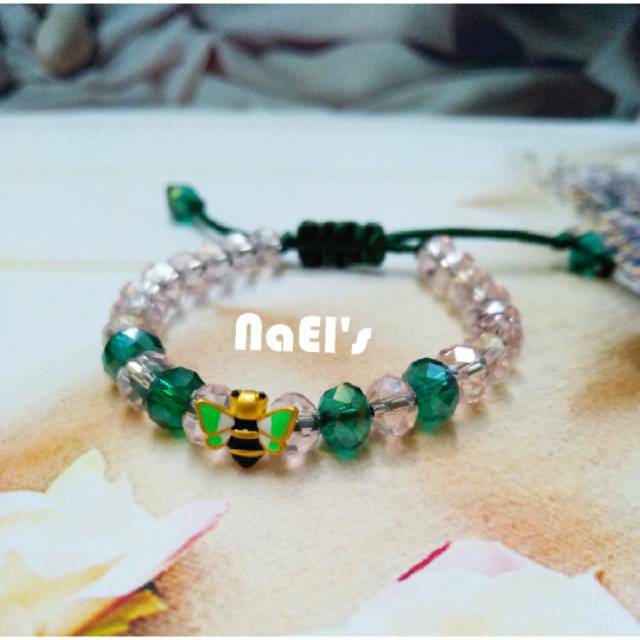 Gelang fashion kristal charm lebah cat 24k