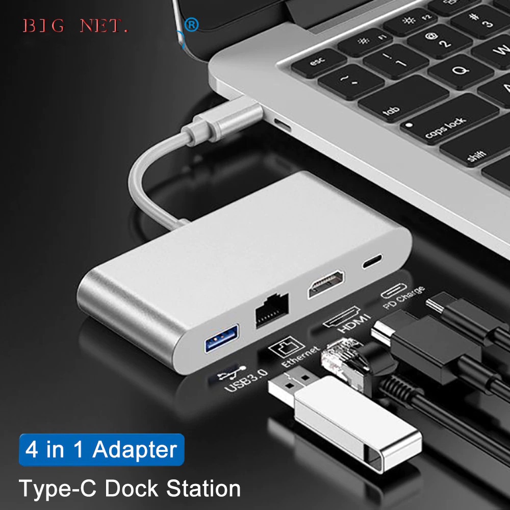 TYPE-C (USB C) TO HDTV(HDmi)+USB 3.0+LAN+PD Converter Adapter 4in1