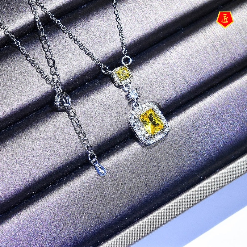 [Ready Stock]Luxury Full Diamond Pt950 Platinum Colored Gems Necklace Ins Zircon Pendant