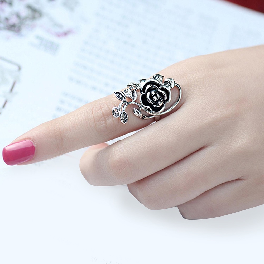 Hu Hu Hu Hu Hu Alat Bantu Pasang Kacamata♡ Cincin Enamel Bentuk Bunga Mawar Merambat Bahan Alloy Gaya Gothic Untuk Wanita