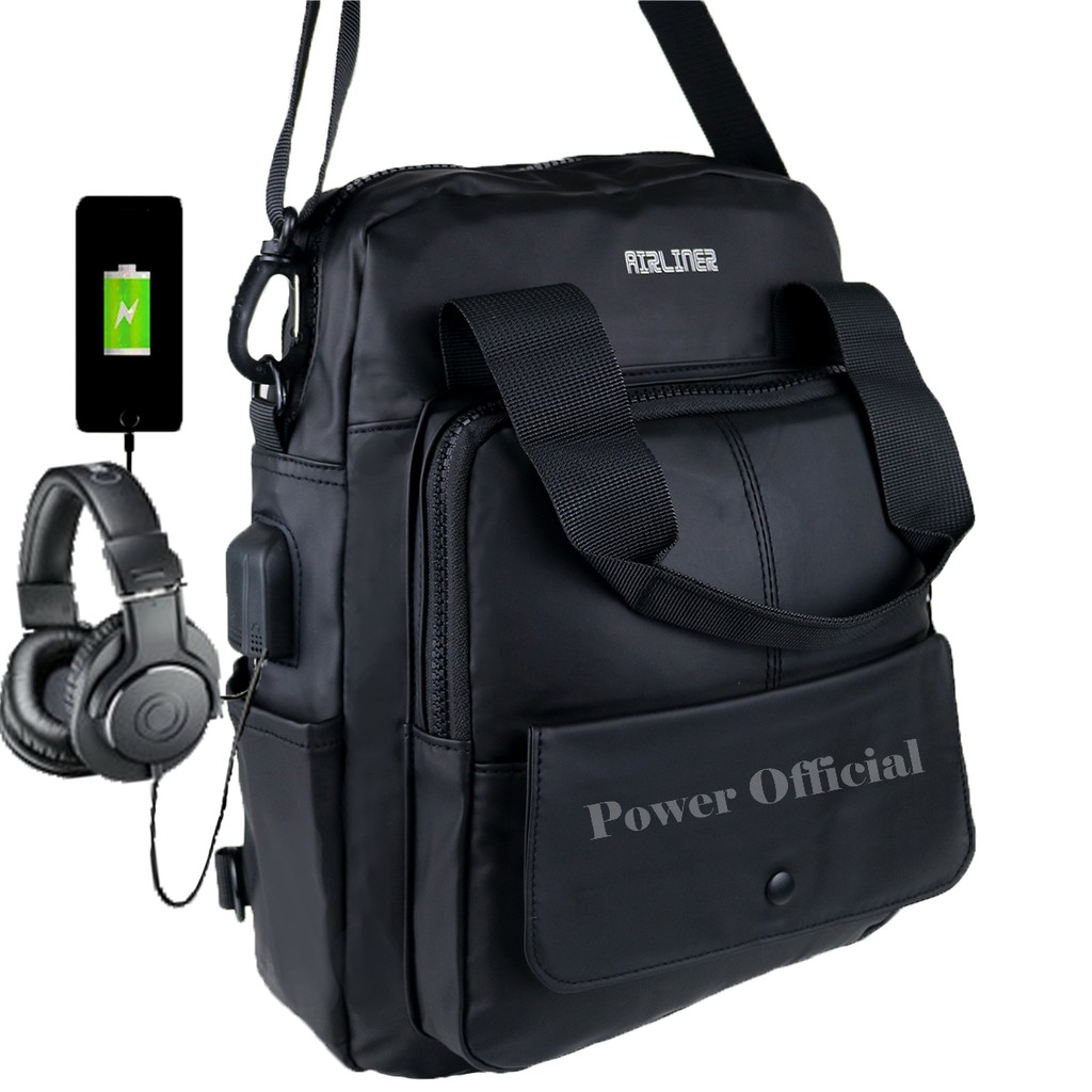 Tas 3 in 1 Airliner Ransel ABG Tas Selempang Pria 2 USB Port Tas Multifungsi Sling bag Import