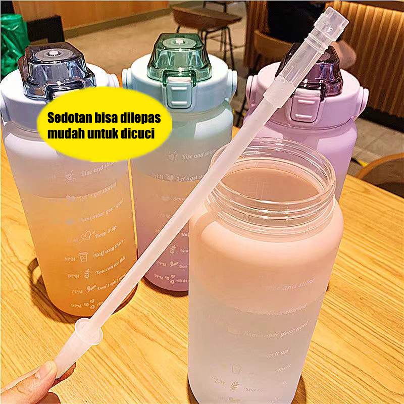 Botol Minum Viral 2 Liter Botol Minum Motivasi Penanda Waktu Botol Minum Gradiasi Warna Pastel Free Stiker 2D GOSHOP88