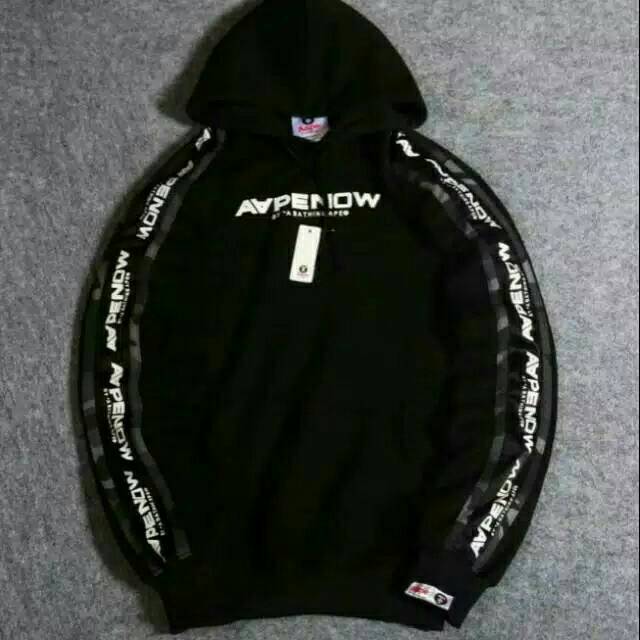SWEATER HOODIE AAPE DOUBLE SLEEVED WARNA BLACK FULL TAG