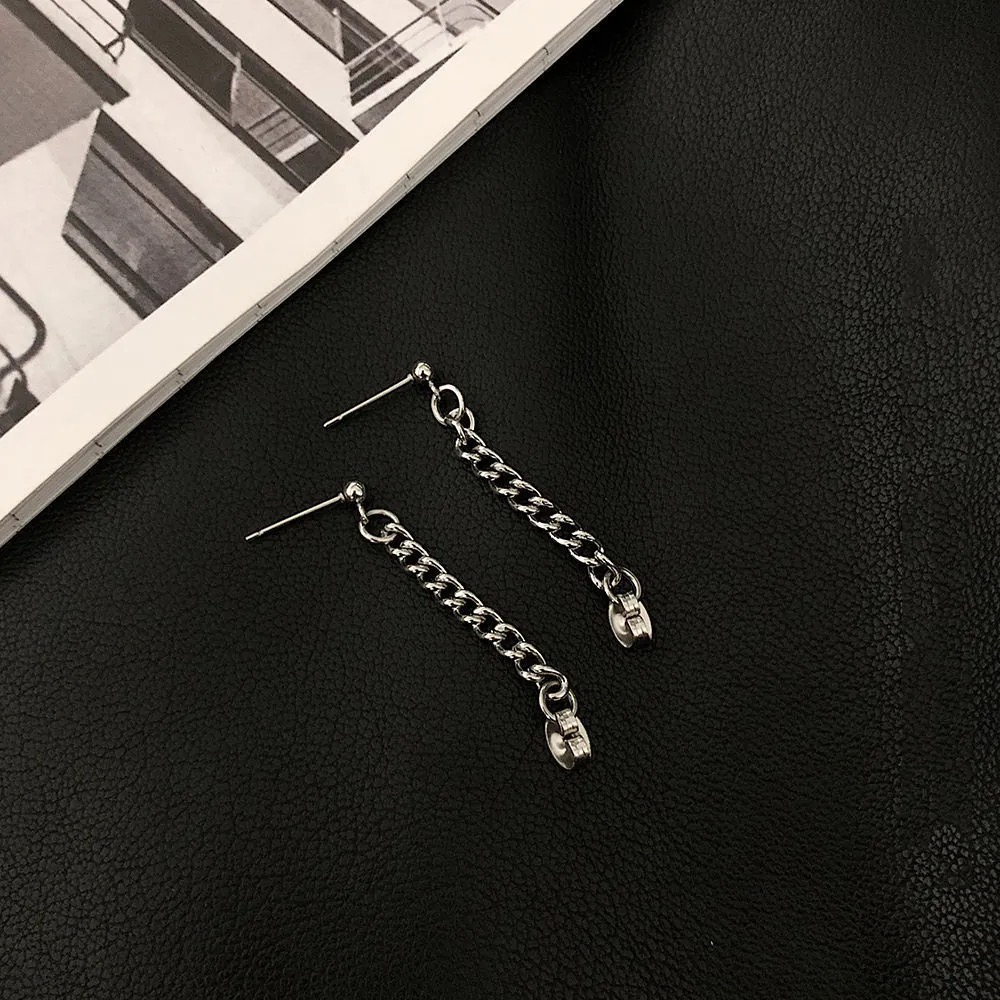 Anting Rumbai Rantai Korea Anting Tusuk Hip Hop Silver Untuk Unisex