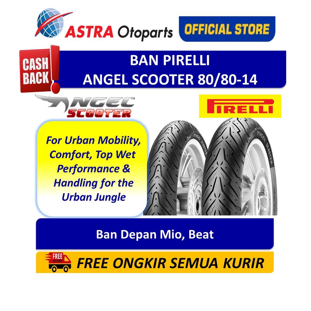 Pirelli Angel Scooter 80/80-14 M/C Reinftl 43s - Ban Depan untuk Motor Mio, Beat  (2925700)