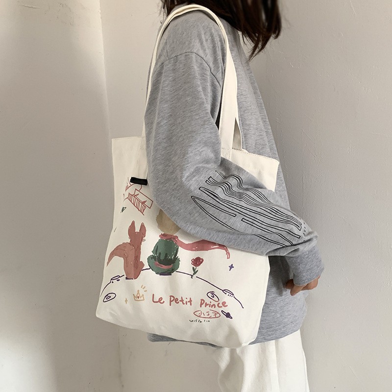 TC-28 tas kanvas canvas bag wanita import korea jepang petit prince the little prince