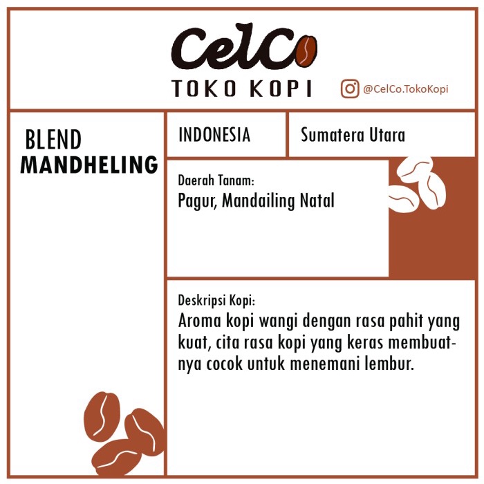 

Kopi Blend Mandheling 200gr | by Celco Toko Kopi | Kopi Biji & Bubuk