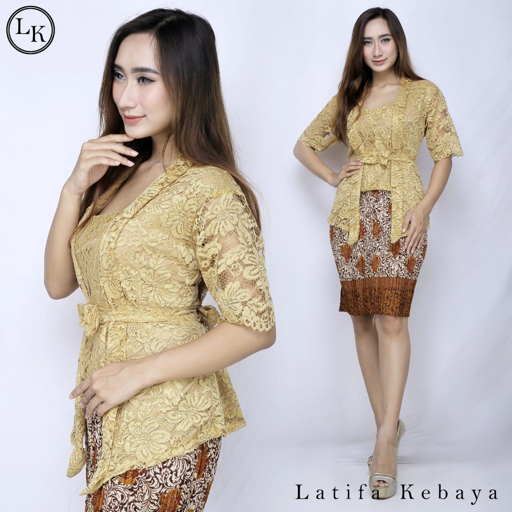 Set Kutubaru Pita Lengan Pendek Brukat Fashion Kebaya new