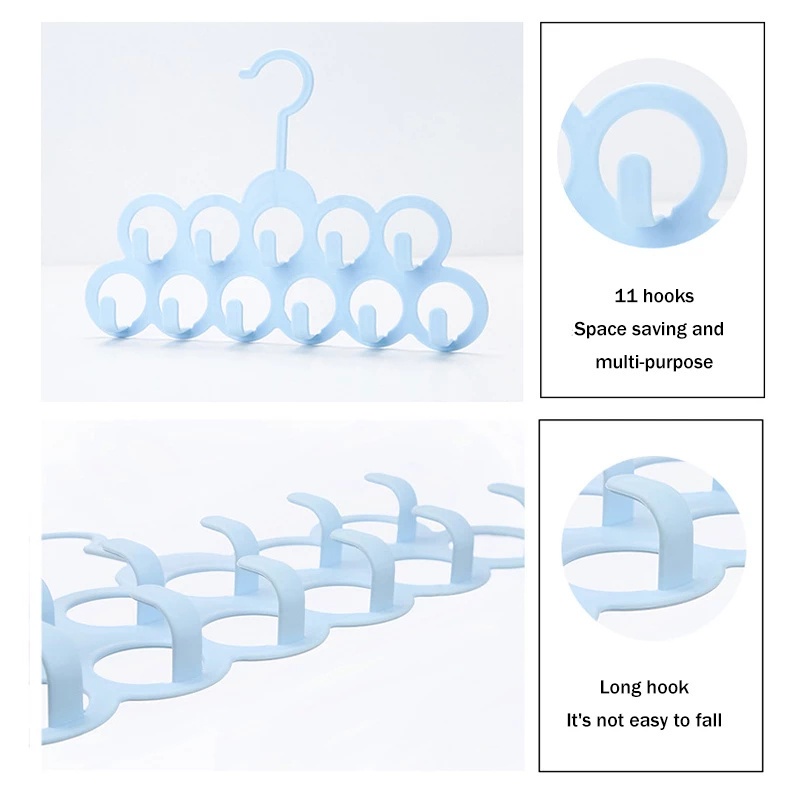 Gantungan Dasi / Syal Multifungsi 11 Lubang Bahan Plastik Tahan Lama Dengan Kait