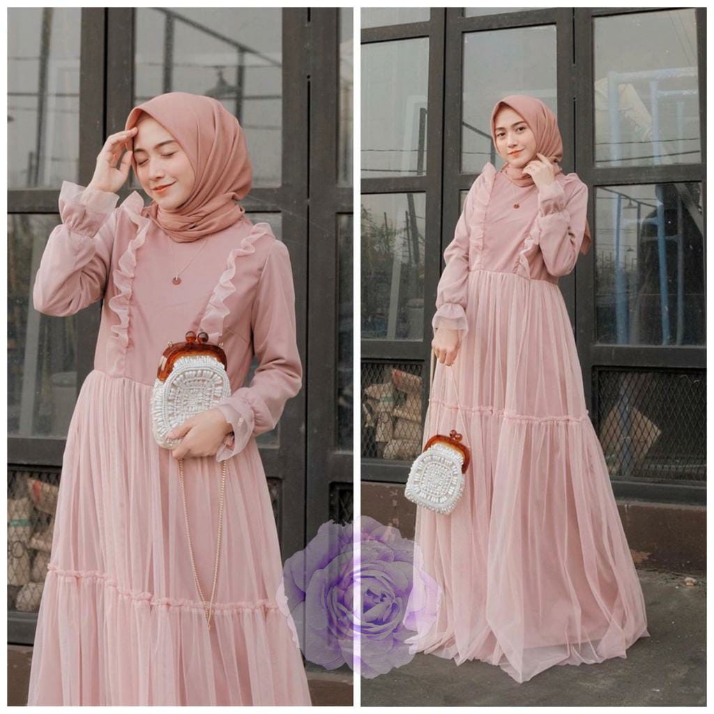 DRESS FASHION WANITA LAILY / TILE VELVET KOMBI FURING LENGAN PANJANG / PESTA