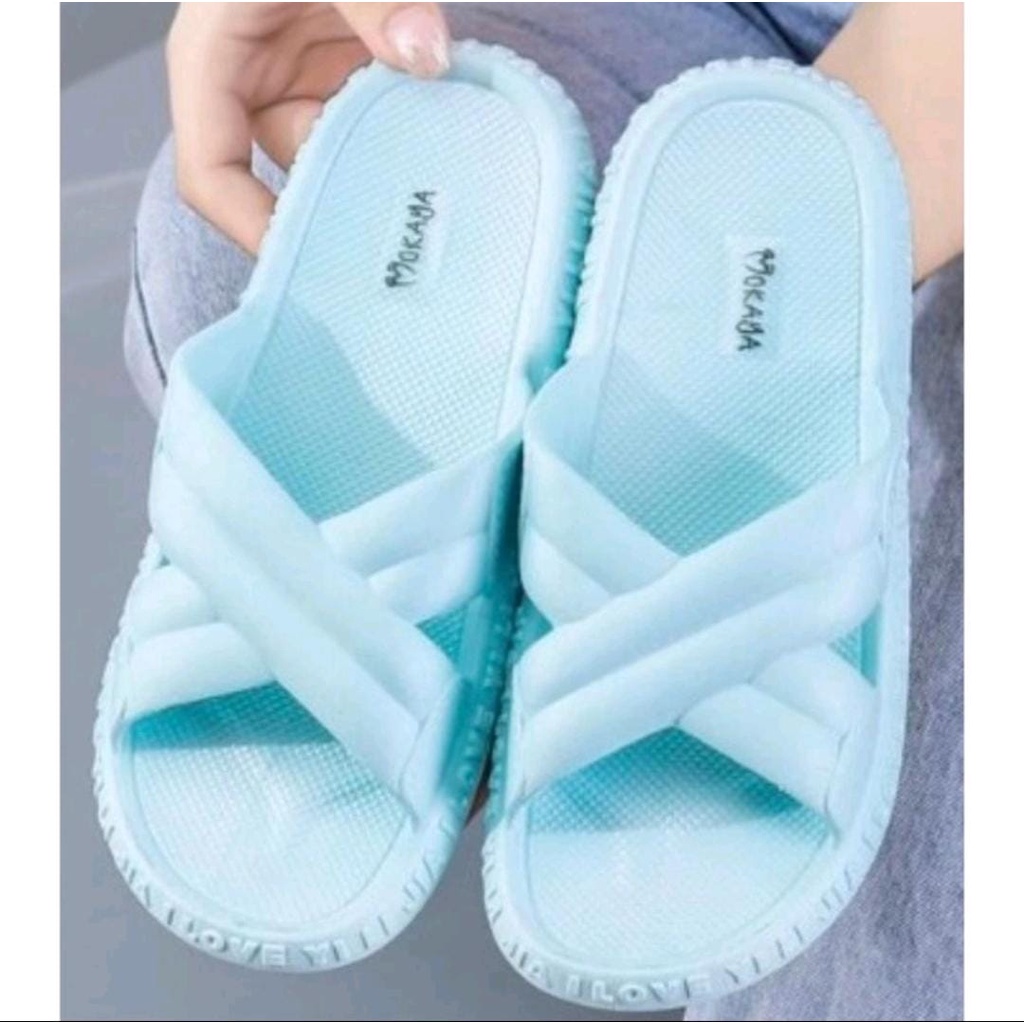 Sandal Slop Jelly Wanita Ban Silang Garis Cantik Keren Casual Pastel Colour Import Mokaya / Size 36-41 (8869-162)