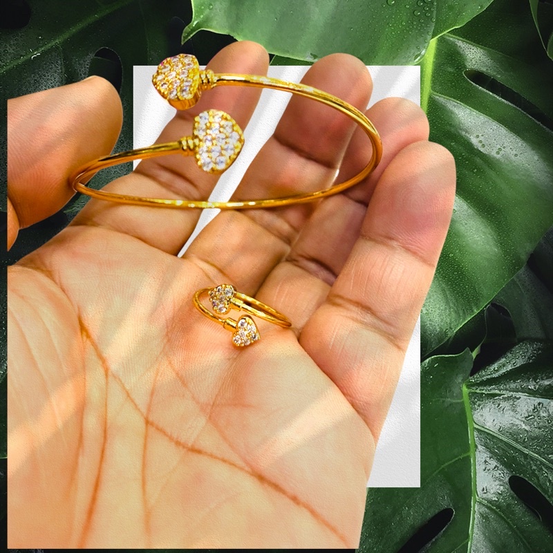 satu set gelang dan cincin //perhiasan lapis emas//perhiasan pengganti emas//gelang