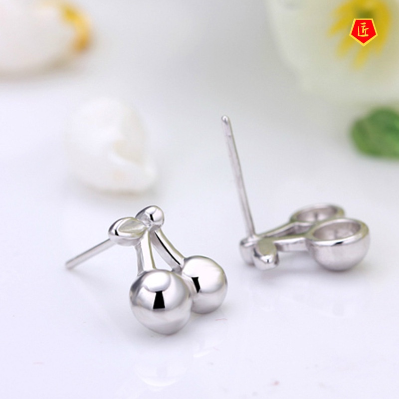 [Ready Stock]Cute Fashion Silver Cherry Earrings