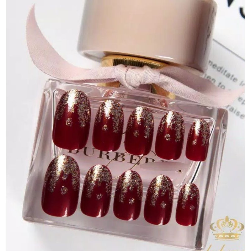 Kuku palsu fake nail wedding nail art warna merah