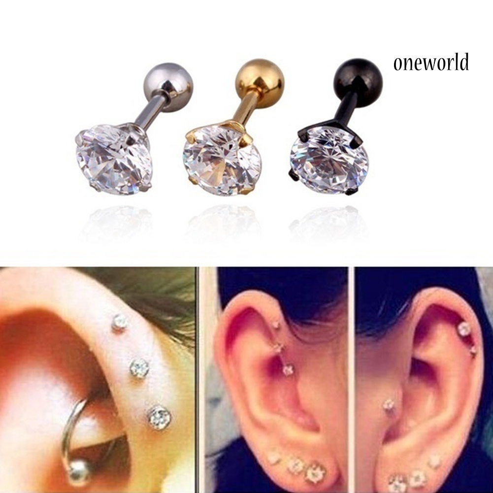 OW@ 1Pc Unisex Cubic Zirconia Inlaid Titanium Steel Stud Earring Cartilage Jewelry