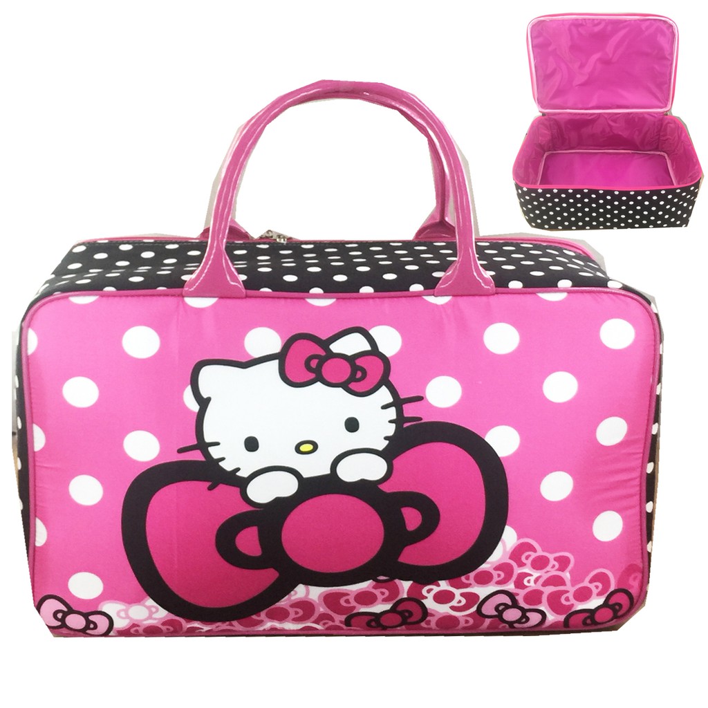 PROMO TERMURAH + FREE ONGKIR !!! Tas Travel Kanvas JUMBO Hello Kitty Ribbon Polkadot