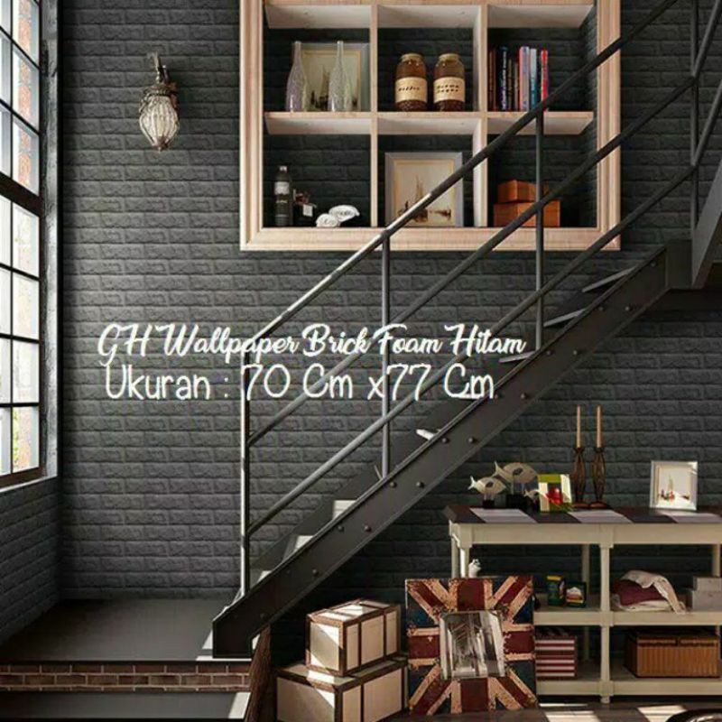 Wallpaper Dinding 3D 70x77 Foam Bata Hitam Waterproof Bata Timbul