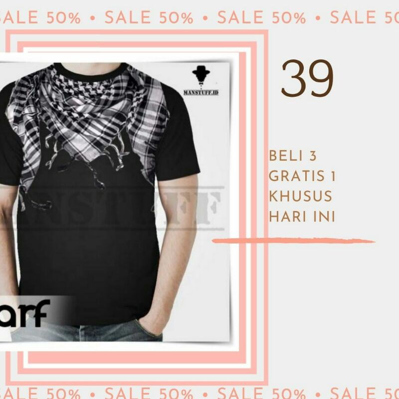 Kaos 3D Hitam Surban Putih